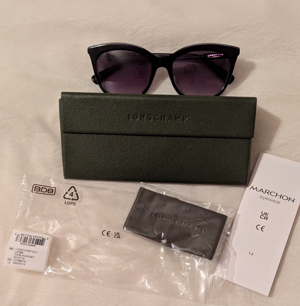 Longchamp Sunglasses LO738S 018 Black/Dark Grey Gradient 53-18-140 New With Case